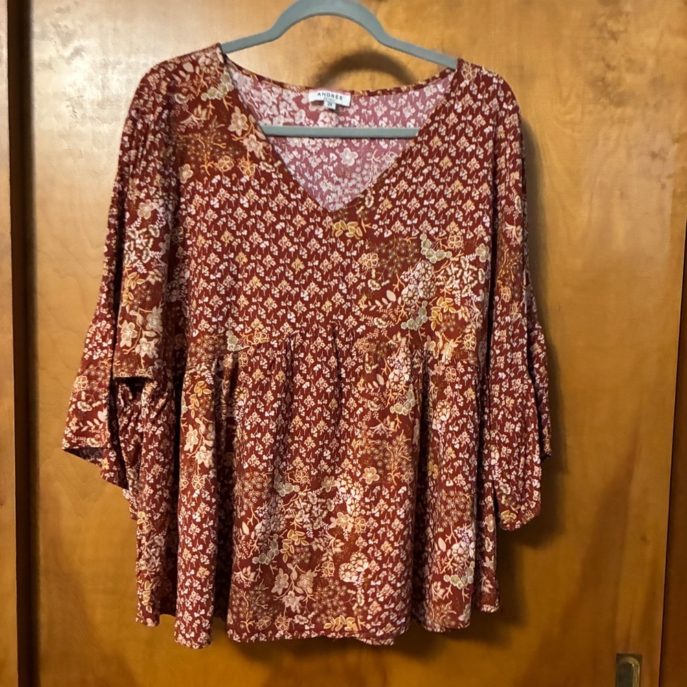 ANDREE BY UNIT Floral V-Neck Blouse 2Xl ruffle sleeves - Picture 1 of 9